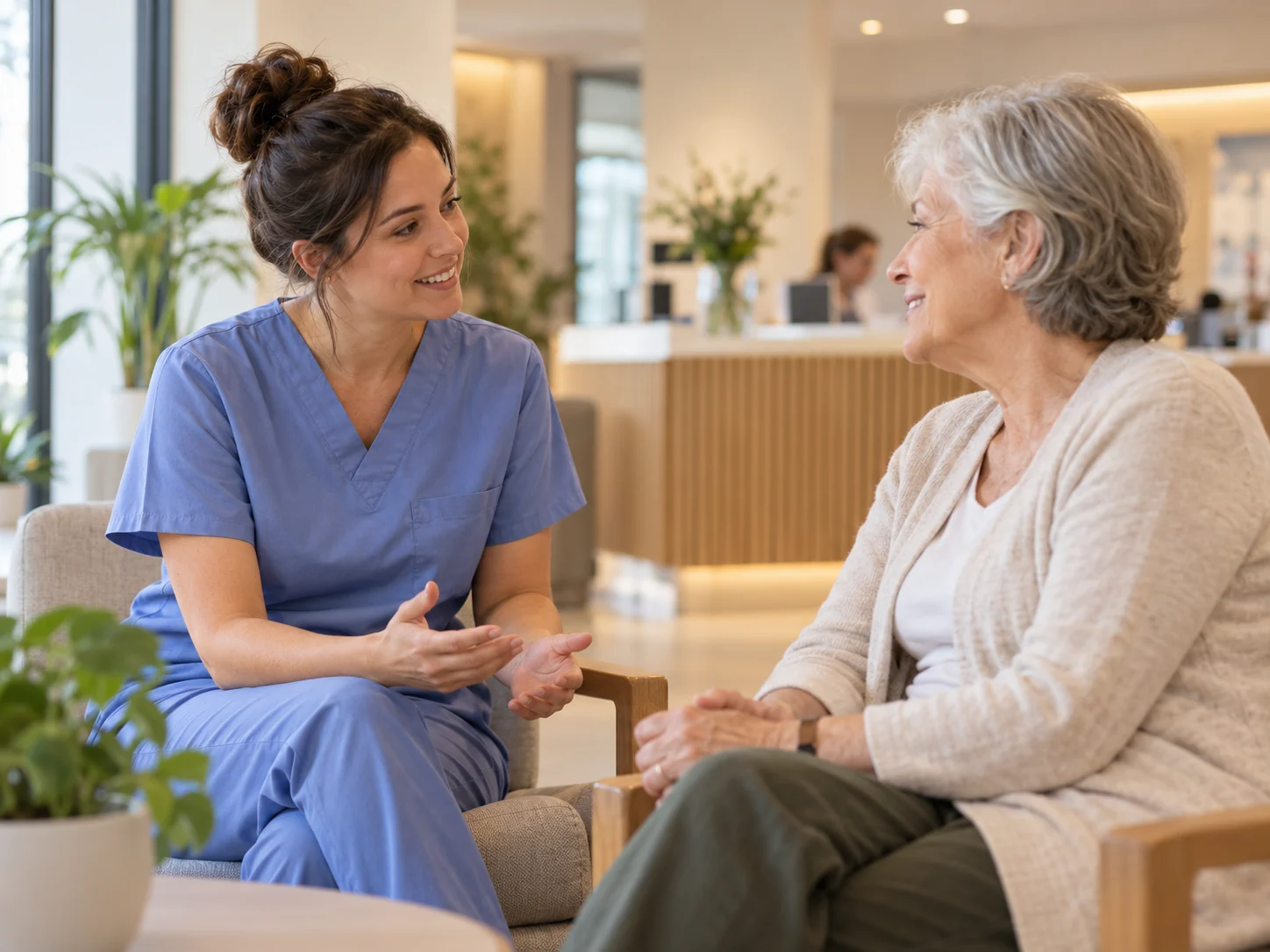 A nurse listening to a patient